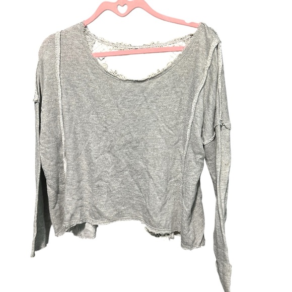 Free people gray sweater crop top crochet sz- sm - Picture 2 of 6